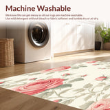 Ultra Soft Area Rug, Non Slip, Stain Resistant, Washable Area Rugs for Living Room, Bedroom, Rose Garden Baby Pink Floral Area(Ivory)
