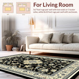 Ultra Soft Area Rug, Non Slip, Stain Resistant, Washable Area Rugs for Living Room, Bedroom, Chic Black Floral Elegance(Black)
