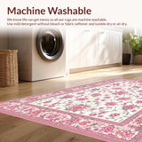 Ultra Soft Area Rug, Non Slip, Stain Resistant, Washable Area Rugs for Living Room, Bedroom, Bright Cheerful Blossom Composition(White)