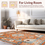 Ultra Soft Area Rug, Non Slip, Stain Resistant, Washable Area Rugs for Living Room, Bedroom, Modern Eclectic Vintage Hue(Orange)
