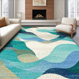 Ultra Soft Area Rug, Non Slip, Stain Resistant, Washable Area Rugs for Living Room, Bedroom, Coastal Wave Motif Runner Rug Nautical Shell Pattern Ocean Breeze Floor Decor(Blue)
