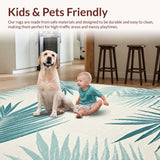 Ultra Soft Area Rug, Non Slip, Stain Resistant, Washable Area Rugs for Living Room, Bedroom, Coastal Blues with Leaf Motifs(Beige)