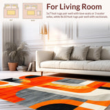 Ultra Soft Area Rug, Non Slip, Stain Resistant, Washable Area Rugs for Living Room, Bedroom, Retro Vibrant Abstract Curves(Orange)