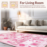 Ultra Soft Area Rug, Non Slip, Stain Resistant, Washable Area Rugs for Living Room, Bedroom, Delightful Pink Playful Alphabet Arrangement(Pink)