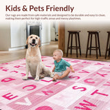 Ultra Soft Area Rug, Non Slip, Stain Resistant, Washable Area Rugs for Living Room, Bedroom, Delightful Pink Playful Alphabet Arrangement(Pink)