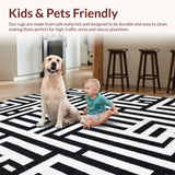 Ultra Soft Area Rug, Non Slip, Stain Resistant, Washable Area Rugs for Living Room, Bedroom, Contemporary Striped Area Rug Black and White Linear Design(Black)
