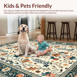 Ultra Soft Area Rug, Non Slip, Stain Resistant, Washable Area Rugs for Living Room, Bedroom, Boho Teal and Orange Fusion(Ivory)