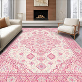 Ultra Soft Area Rug, Non Slip, Stain Resistant, Washable Area Rugs for Living Room, Bedroom, Luxurious Paisley Velvet Motif(Pink)