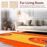 Ultra Soft Area Rug, Non Slip, Stain Resistant, Washable Area Rugs for Living Room, Bedroom, Dynamic Basketball Court Aesthetic(Orange)