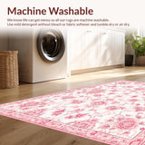 Ultra Soft Area Rug, Non Slip, Stain Resistant, Washable Area Rugs for Living Room, Bedroom, Lively Pink Abstract Floral Harmony(White)