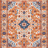 Ultra Soft Area Rug, Non Slip, Stain Resistant, Washable Area Rugs for Living Room, Bedroom, Elegant Distressed Flower Motif(Orange)