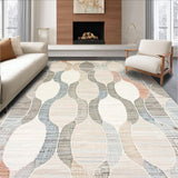 Ultra Soft Area Rug, Non Slip, Stain Resistant, Washable Area Rugs for Living Room, Bedroom, Rustic Minimalist Scalloped Style(Beige)