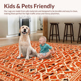 Ultra Soft Area Rug, Non Slip, Stain Resistant, Washable Area Rugs for Living Room, Bedroom, Vibrant Geometric Orange Elegance(Orange)