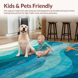 Ultra Soft Area Rug, Non Slip, Stain Resistant, Washable Area Rugs for Living Room, Bedroom, Ocean Breeze Runner Rug Featuring Abstract Wave Swirls and Starfish Accents(Blue)