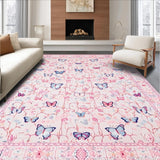 Ultra Soft Area Rug, Non Slip, Stain Resistant, Washable Area Rugs for Living Room, Bedroom, Delicate Butterfly Scalloped Aesthetic(Pink)
