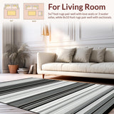 Ultra Soft Area Rug, Non Slip, Stain Resistant, Washable Area Rugs for Living Room, Bedroom, Striking Abstract Outdoor Stripe Theme(Gray)