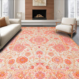 Ultra Soft Area Rug, Non Slip, Stain Resistant, Washable Area Rugs for Living Room, Bedroom, Artistic Vintage Blossom Motif(Pink)