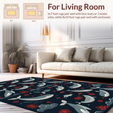 Ultra Soft Area Rug, Non Slip, Stain Resistant, Washable Area Rugs for Living Room, Bedroom, Rustic Handcrafted Marine Emblem(Blue)