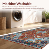 Ultra Soft Area Rug, Non Slip, Stain Resistant, Washable Area Rugs for Living Room, Bedroom, Tribal Earthy Geometric Harmony(Red)