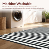 Ultra Soft Area Rug, Non Slip, Stain Resistant, Washable Area Rugs for Living Room, Bedroom, Minimalist Dual-Tone Horizontal Banded Contemporary Decorative Carpet(Black)