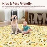Ultra Soft Area Rug, Non Slip, Stain Resistant, Washable Area Rugs for Living Room, Bedroom, Sunny Beige Botanical Pattern(Yellow)