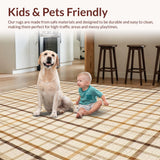 Ultra Soft Area Rug, Non Slip, Stain Resistant, Washable Area Rugs for Living Room, Bedroom, Contemporary Earthy Toned Plaid(Beige)