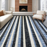 Ultra Soft Area Rug, Non Slip, Stain Resistant, Washable Area Rugs for Living Room, Bedroom, Black and White Striped Festive Decor(Blue)