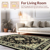 Ultra Soft Area Rug, Non Slip, Stain Resistant, Washable Area Rugs for Living Room, Bedroom, Rustic Traditional Tiled Motif(Black)