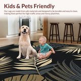 Ultra Soft Area Rug, Non Slip, Stain Resistant, Washable Area Rugs for Living Room, Bedroom, Contemporary Botanical Patterned Contrast(Black)