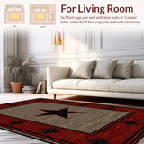 Ultra Soft Area Rug, Non Slip, Stain Resistant, Washable Area Rugs for Living Room, Bedroom, Rustic Earthy Star Pattern(Red)