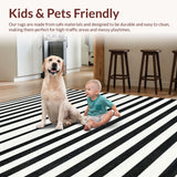 Ultra Soft Area Rug, Non Slip, Stain Resistant, Washable Area Rugs for Living Room, Bedroom, Monochrome Striped Layered Accent Rug with Non-Slip Absorbent Design(Black)