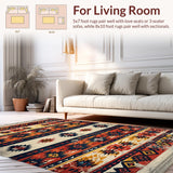 Ultra Soft Area Rug, Non Slip, Stain Resistant, Washable Area Rugs for Living Room, Bedroom, Boho Geometric Bedroom Low Pile Distressed Rug(Red)