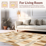 Ultra Soft Area Rug, Non Slip, Stain Resistant, Washable Area Rugs for Living Room, Bedroom, Contemporary Hand Carved Area Beige & Brown Geometric Design(Beige)