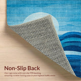 Ultra Soft Area Rug, Non Slip, Stain Resistant, Washable Area Rugs for Living Room, Bedroom, Beachy Crest Surfboard Rug With Undulating Wave Lines And Subtle Sun Motif(Blue)