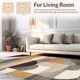 Ultra Soft Area Rug, Non Slip, Stain Resistant, Washable Area Rugs for Living Room, Bedroom, Contemporary Earth Tones Swirling Motif(Gold)