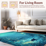 Ultra Soft Area Rug, Non Slip, Stain Resistant, Washable Area Rugs for Living Room, Bedroom, Deep Blue Sea Smooth Surface Rug With Majestic Turtle And Ocean Current(Blue)