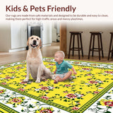 Ultra Soft Area Rug, Non Slip, Stain Resistant, Washable Area Rugs for Living Room, Bedroom, Joyful Floral Scallop Accent(Yellow)