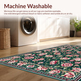 Ultra Soft Area Rug, Non Slip, Stain Resistant, Washable Area Rugs for Living Room, Bedroom, Ornate Oriental Floral Harmony(Green)