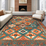 Ultra Soft Area Rug, Non Slip, Stain Resistant, Washable Area Rugs for Living Room, Bedroom, Sophisticated Ethnic Patterned Charm(Orange)