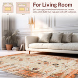 Ultra Soft Area Rug, Non Slip, Stain Resistant, Washable Area Rugs for Living Room, Bedroom, Elegant Earthy Toned Flower Motif(Orange)