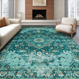 Ultra Soft Area Rug, Non Slip, Stain Resistant, Washable Area Rugs for Living Room, Bedroom, Elegant Distressed Medallion Motif(Blue)