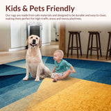 Ultra Soft Area Rug, Non Slip, Stain Resistant, Washable Area Rugs for Living Room, Bedroom, Modern Horizon Rug with Dynamic Blue Gold Spectrum and Linear Geometric Motifs(Blue)