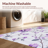 Ultra Soft Area Rug, Non Slip, Stain Resistant, Washable Area Rugs for Living Room, Bedroom, Rustic White Blossom Aesthetic(Purple)
