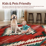 Ultra Soft Area Rug, Non Slip, Stain Resistant, Washable Area Rugs for Living Room, Bedroom, Vibrant Distressed Southwest Motif(Red)