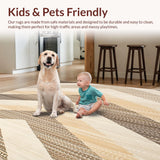 Ultra Soft Area Rug, Non Slip, Stain Resistant, Washable Area Rugs for Living Room, Bedroom, Modern Circular with Interlaced Chevron Designs(Beige)