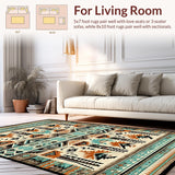 Ultra Soft Area Rug, Non Slip, Stain Resistant, Washable Area Rugs for Living Room, Bedroom, Retro Inspired Native American Style(Brown)