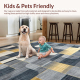 Ultra Soft Area Rug, Non Slip, Stain Resistant, Washable Area Rugs for Living Room, Bedroom, Sleek Modern Tiled Aesthetic(Gray)