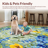 Ultra Soft Area Rug, Non Slip, Stain Resistant, Washable Area Rugs for Living Room, Bedroom, Floral Bath with Wildflowers(Gray)