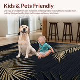 Ultra Soft Area Rug, Non Slip, Stain Resistant, Washable Area Rugs for Living Room, Bedroom, Elegant High-Low Detailed Motif(Black)