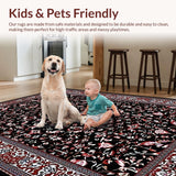 Ultra Soft Area Rug, Non Slip, Stain Resistant, Washable Area Rugs for Living Room, Bedroom, Classical Floral Medley in Dark Tones(Black)